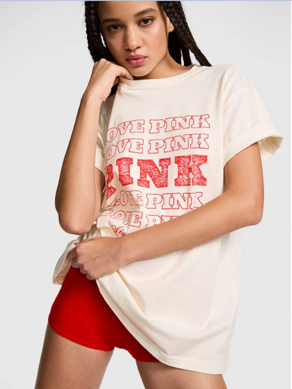 Victoria's Secret PINK Campus Cotton Tee Cotton Cream Logo (M) NWT!